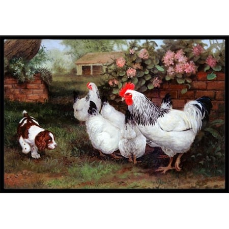 Carolines Treasures Carolines Treasures HEH0003MAT Chickens; Hens & Puppy Indoor or Outdoor Mat; 18 x 27 HEH0003MAT